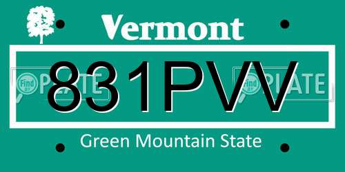 831PVV Vermont License Plate