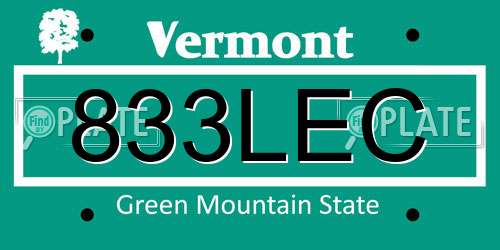 833LEC Vermont License Plate