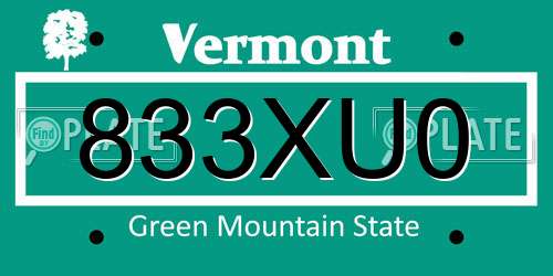 833XU0 Vermont License Plate