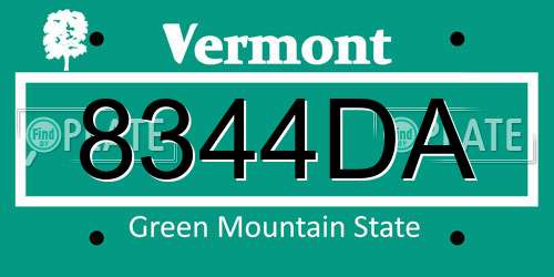 8344DA Vermont License Plate