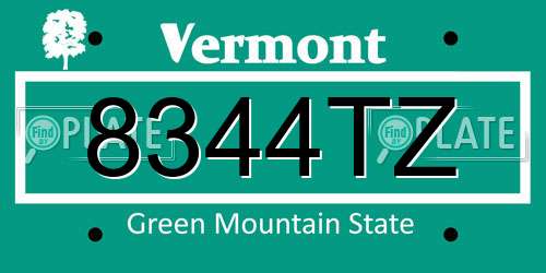 8344TZ Vermont License Plate