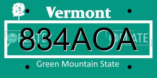 834AOA Vermont License Plate