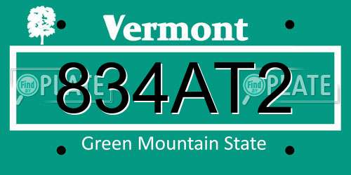 834AT2 Vermont License Plate