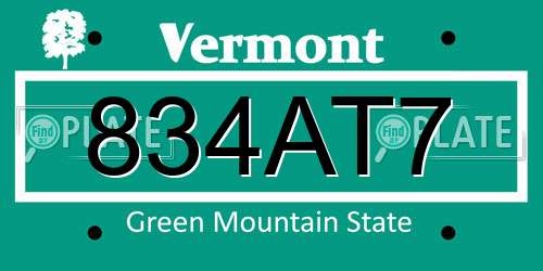 834AT7 Vermont License Plate