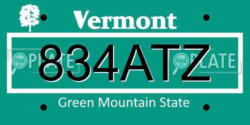 834ATZ Vermont License Plate