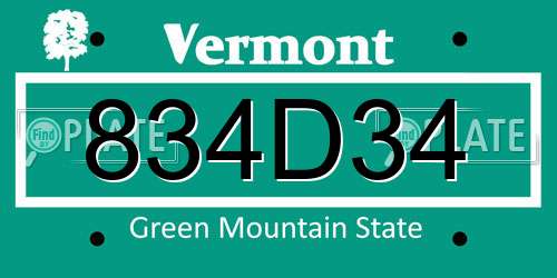 834D34 Vermont License Plate