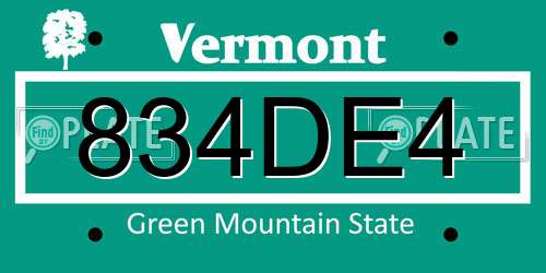 834DE4 Vermont License Plate