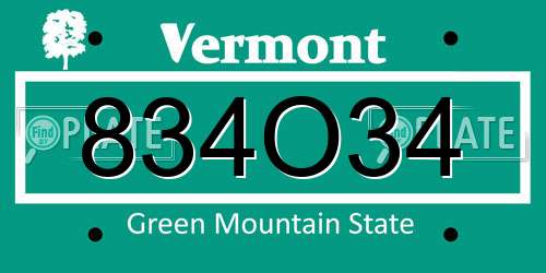 834O34 Vermont License Plate