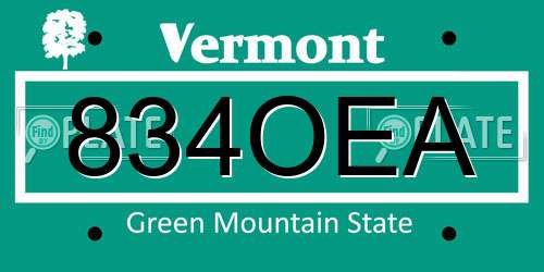 834OEA Vermont License Plate