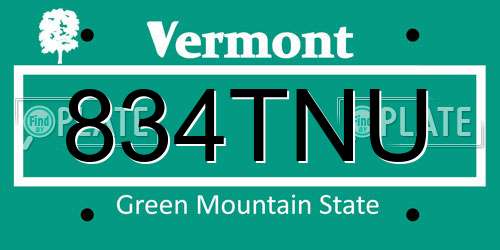 834TNU Vermont License Plate