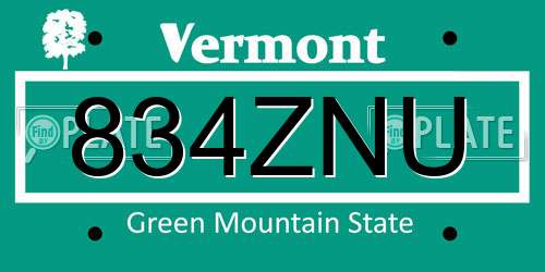 834ZNU Vermont License Plate