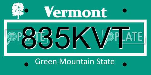 835KVT Vermont License Plate