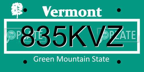 835KVZ Vermont License Plate