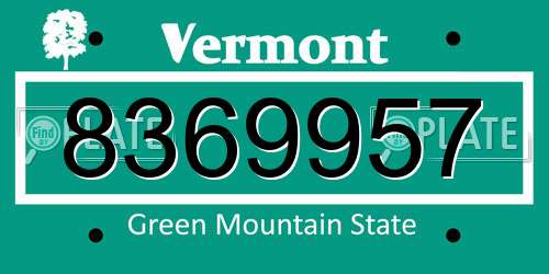 8369957 Vermont License Plate