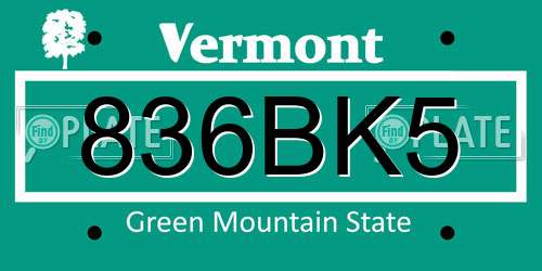836BK5 Vermont License Plate