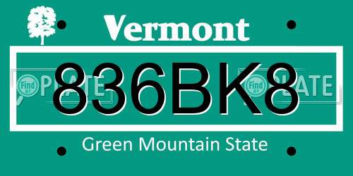 836BK8 Vermont License Plate