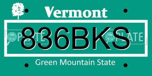 836BKS Vermont License Plate