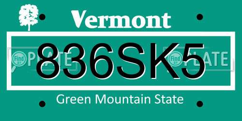 836SK5 Vermont License Plate