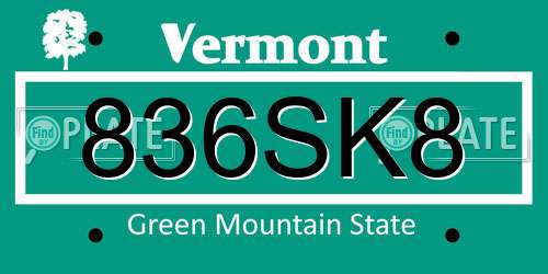 836SK8 Vermont License Plate