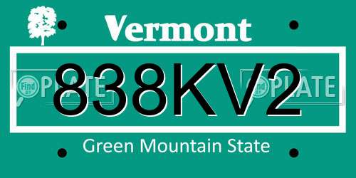 838KV2 Vermont License Plate