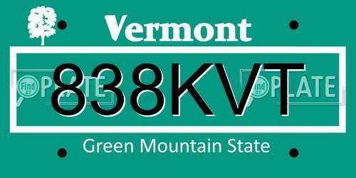 838KVT Vermont License Plate