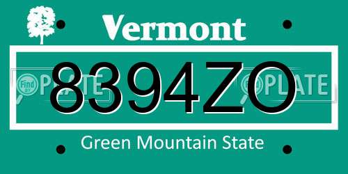 8394ZO Vermont License Plate