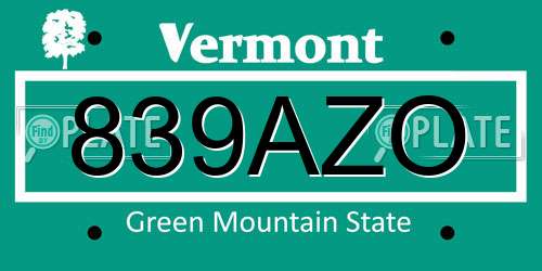 839AZO Vermont License Plate