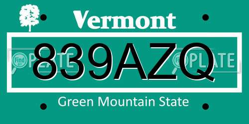 839AZQ Vermont License Plate