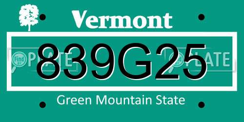 839G25 Vermont License Plate