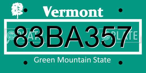 83BA357 Vermont License Plate