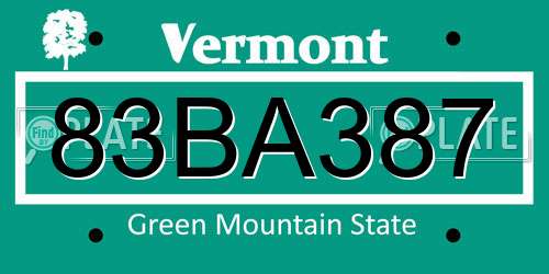 83BA387 Vermont License Plate