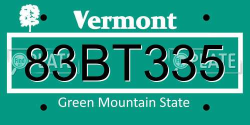 83BT335 Vermont License Plate