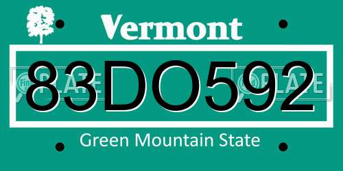 83DO592 Vermont License Plate