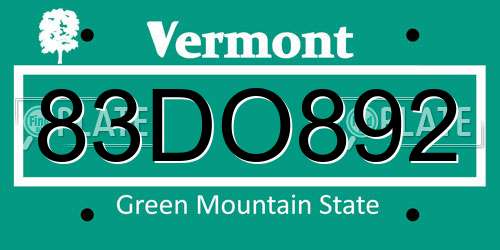 83DO892 Vermont License Plate