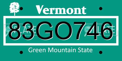 83GO746 Vermont License Plate