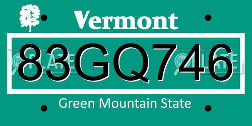 83GQ746 Vermont License Plate