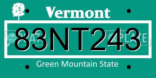 83NT243 Vermont License Plate