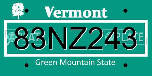 83NZ243 Vermont License Plate