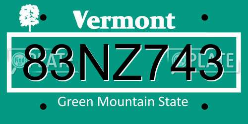 83NZ743 Vermont License Plate