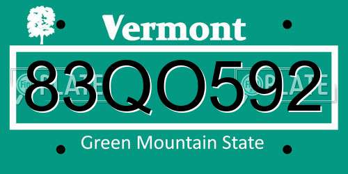 83QO592 Vermont License Plate