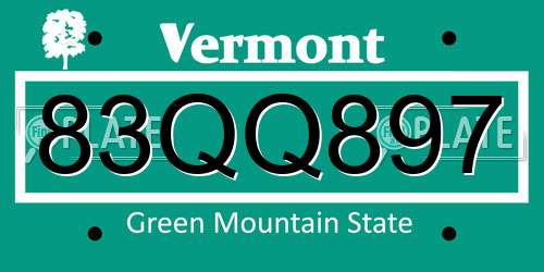 83QQ897 Vermont License Plate