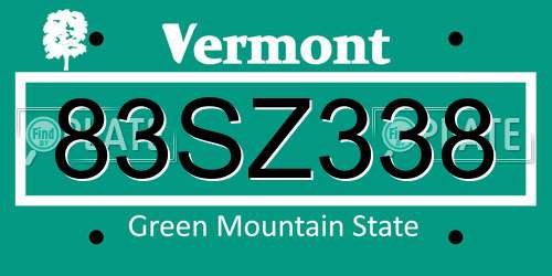 83SZ338 Vermont License Plate