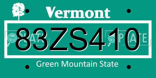 83ZS410 Vermont License Plate