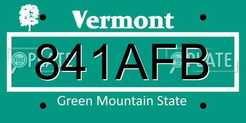 841AFB Vermont License Plate