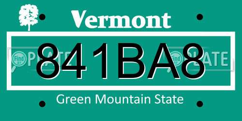 841BA8 Vermont License Plate