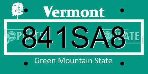 841SA8 Vermont License Plate