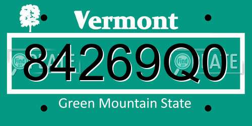 84269Q0 Vermont License Plate