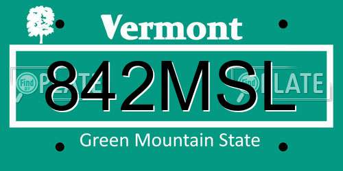 842MSL Vermont License Plate