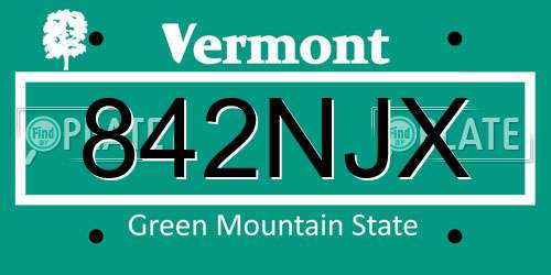 842NJX Vermont License Plate