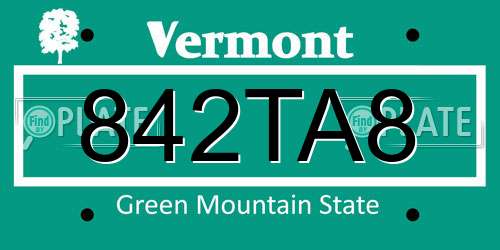 842TA8 Vermont License Plate
